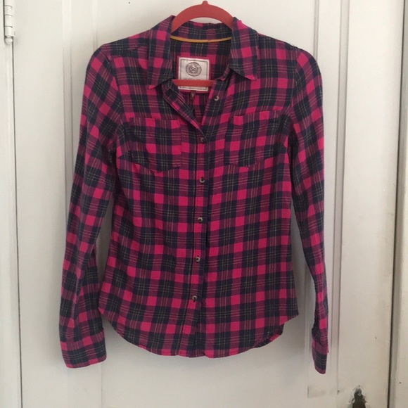 🌟Cotton Plaid Shirt Pink/Navy, Small - Picture 1 of 7
